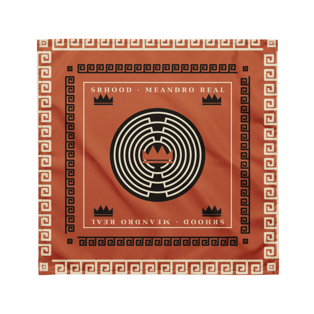 Bandana terracota con grecas griegas y laberinto central Meandro Real