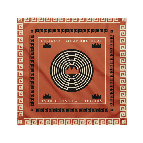 Bandana terracota con grecas griegas y laberinto central Meandro Real