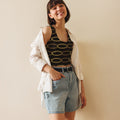 Crop Top Integral Eslabón — Cadena Real, estampado integral sobre modelo