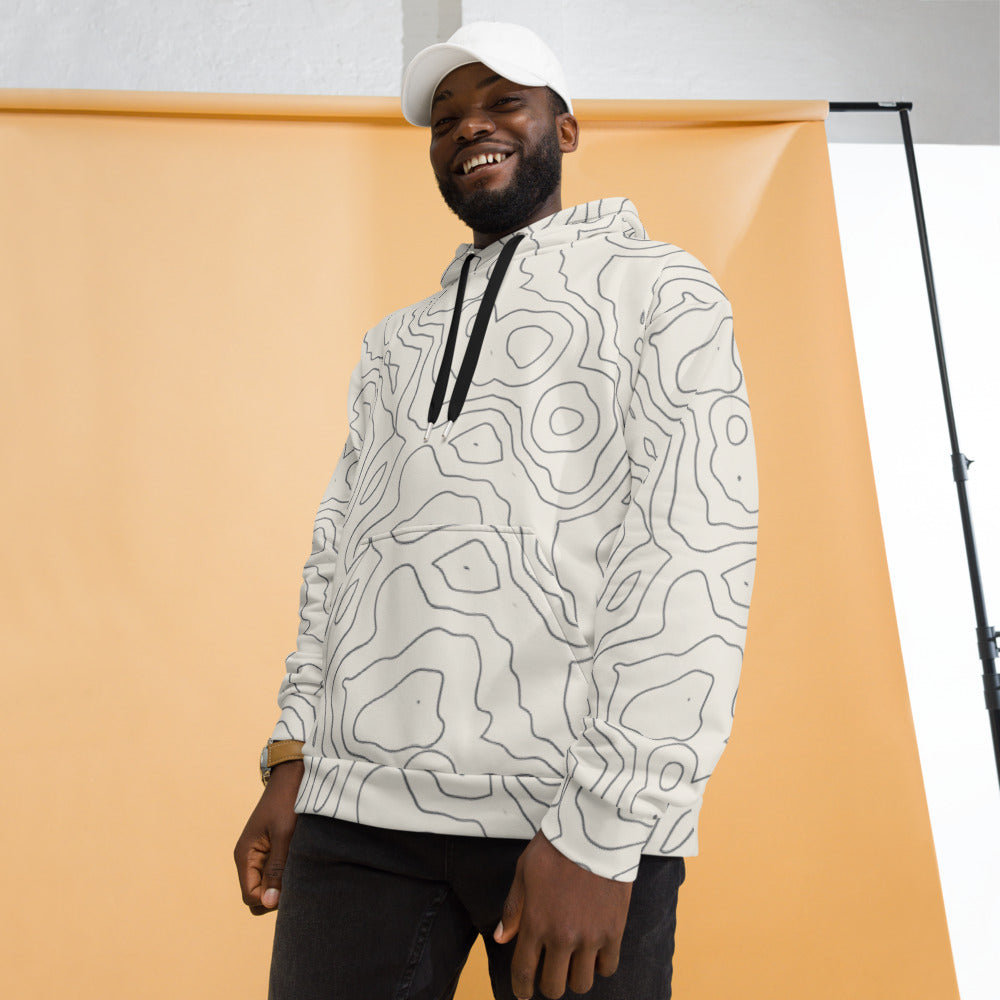 Hoodie Integral Suminagashi — Tinta al Agua, estampado integral sobre modelo