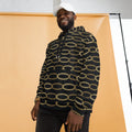 Hoodie Integral Eslabón — Cadena Real, estampado integral sobre modelo