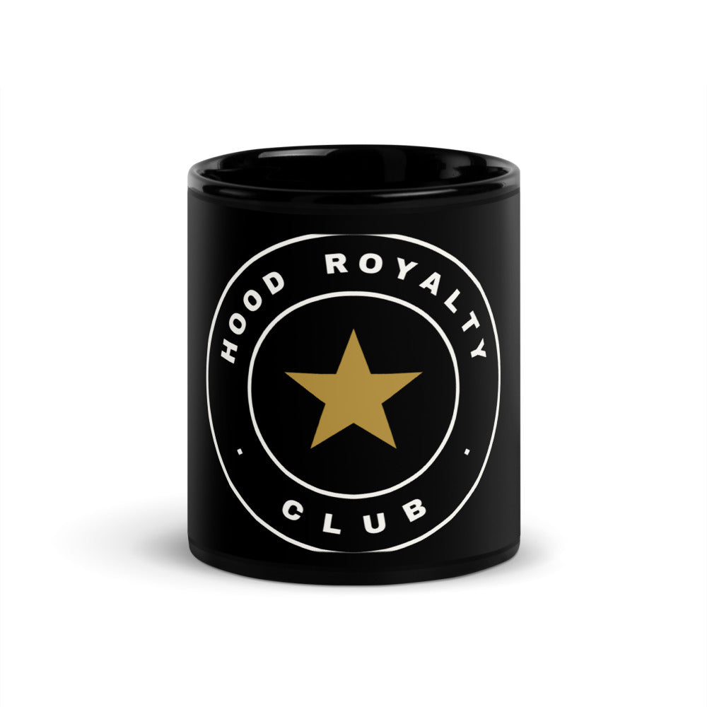 Taza negra Street Royalty sello CLUB, vista frontal