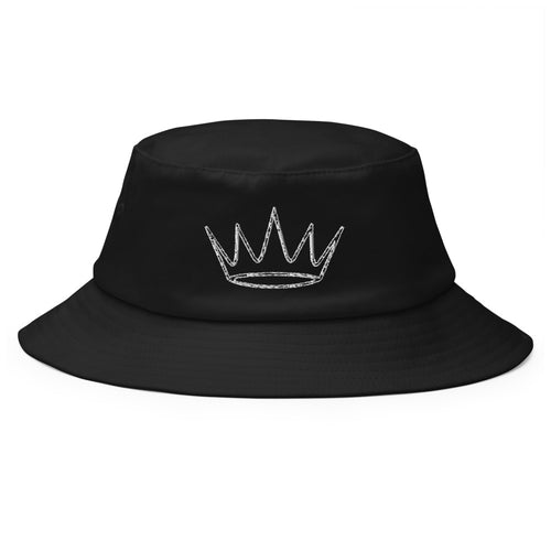 Bucket Hat Corona Lineart bordado en Negro, vista frontal