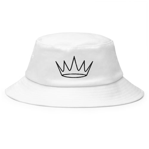 Bucket Hat Corona Lineart bordado en blanco, vista frontal