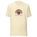 Camiseta Rayos Déco en color natural con sol naciente Art Déco navy y oro