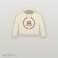 Cropped hoodie crema con corona de laurel burdeos y lema HERITAGE