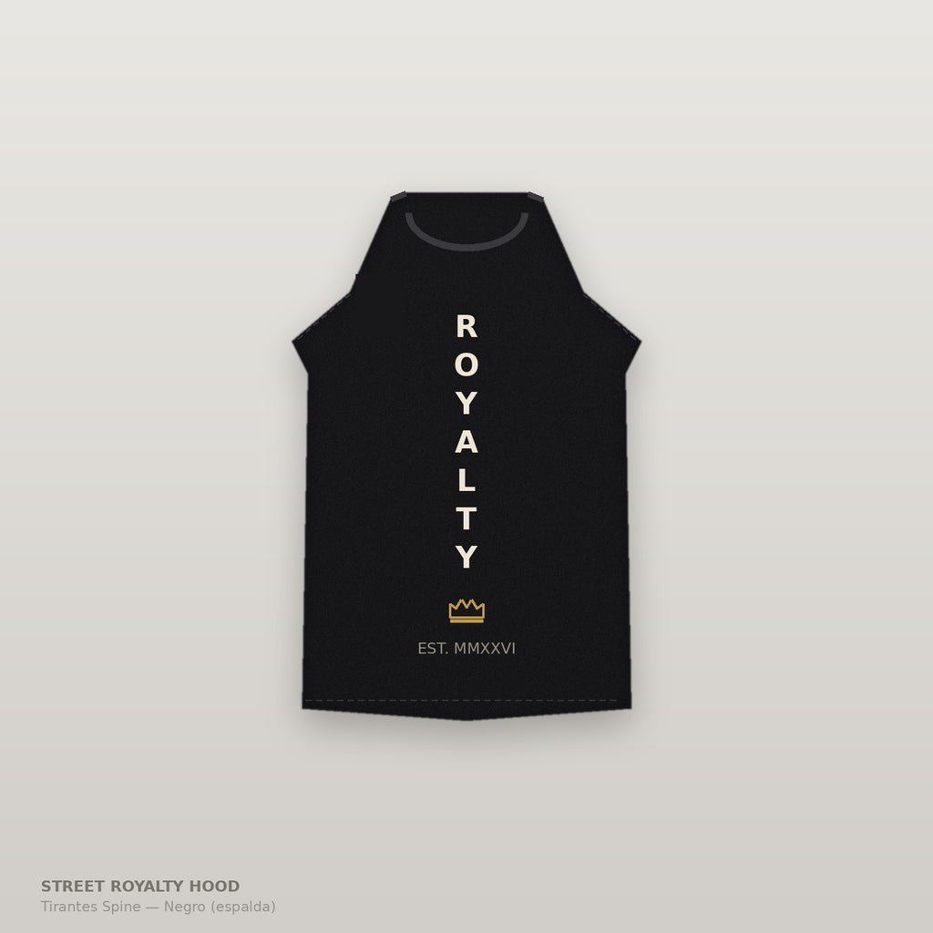 Camiseta de tirantes negra con print vertical ROYALTY en la espalda
