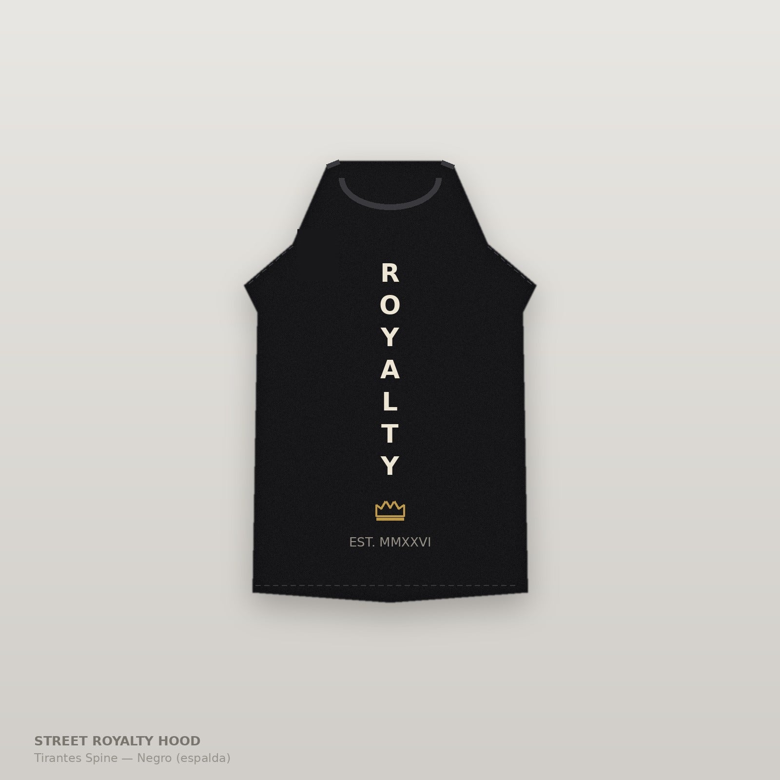 Camiseta de tirantes negra con print vertical ROYALTY en la espalda