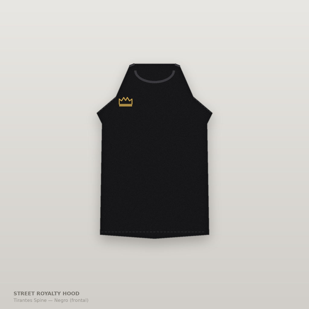 Camiseta de tirantes negra con corona dorada en el pecho — vista frontal