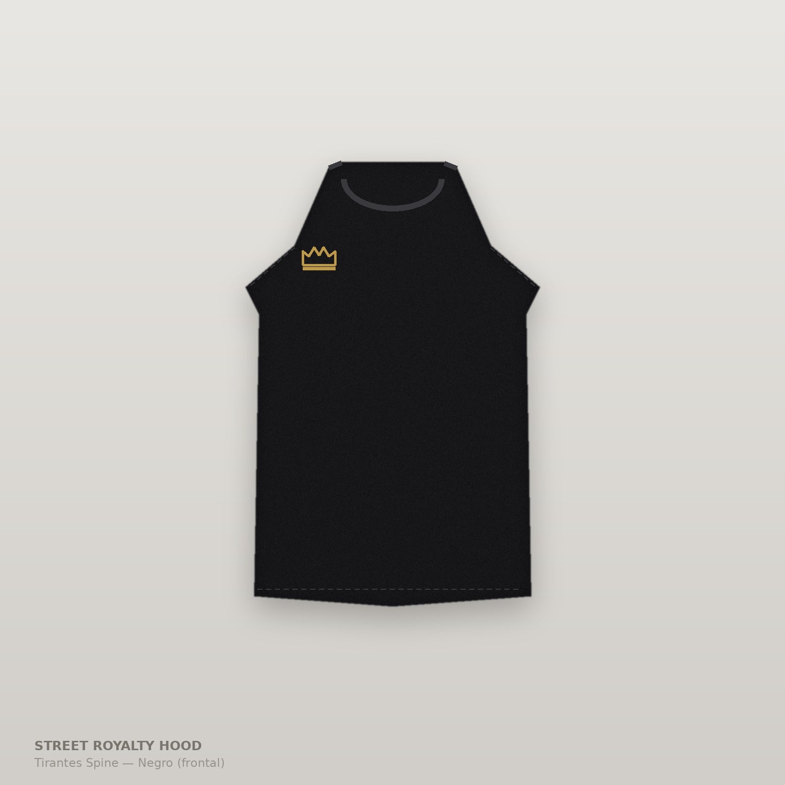 Camiseta de tirantes negra con corona dorada en el pecho — vista frontal