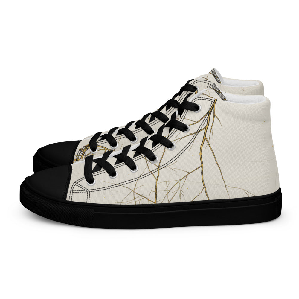Zapatillas altas de lona porcelana con vetas kintsugi doradas, vista lateral