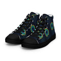 Zapatillas altas negras con patrón de plumas de pavo real, vista par