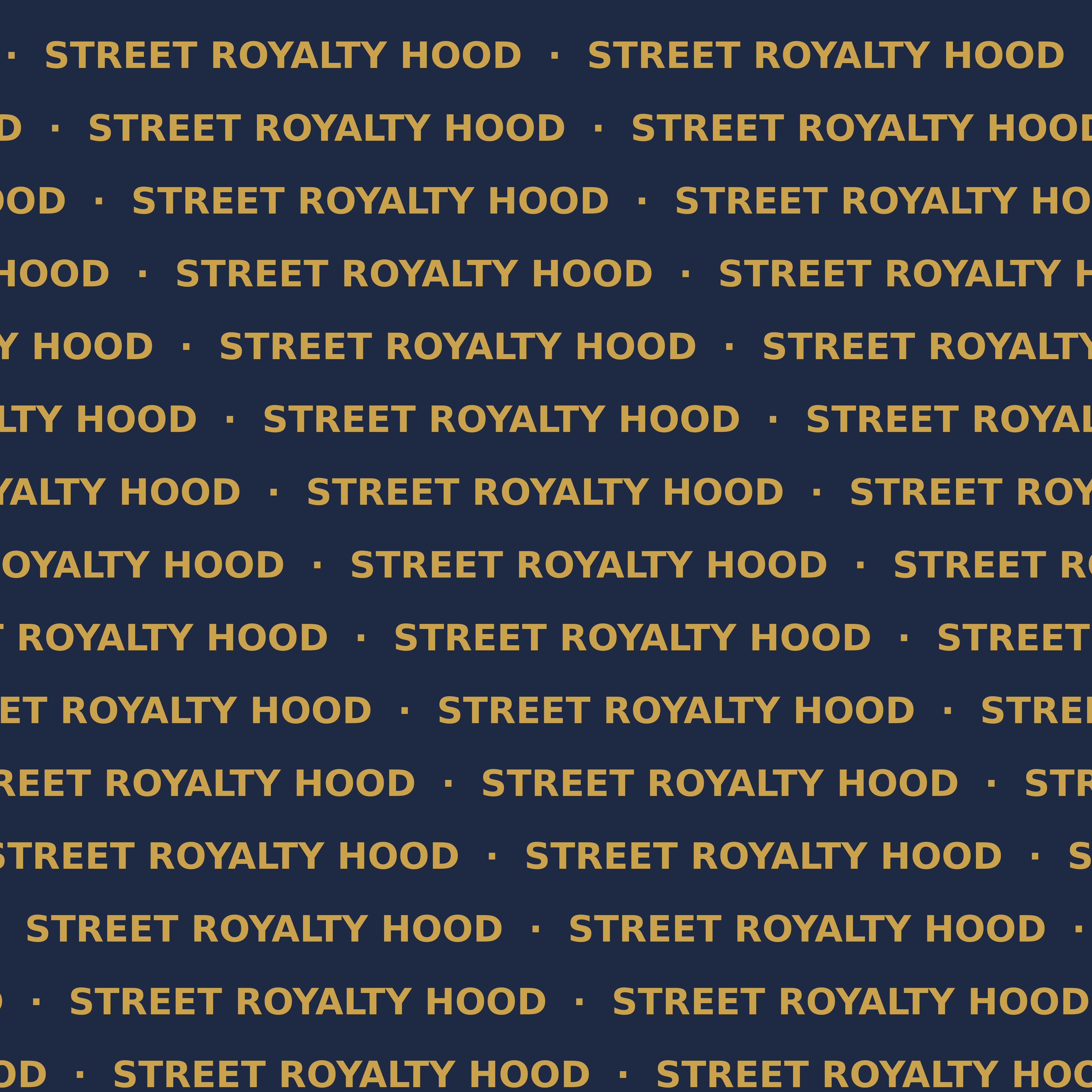 Patrón Wordmark: Street Royalty Hood repetido en oro sobre navy