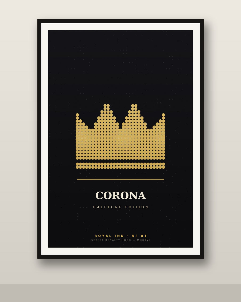 Lámina Corona Halftone enmarcada en pared