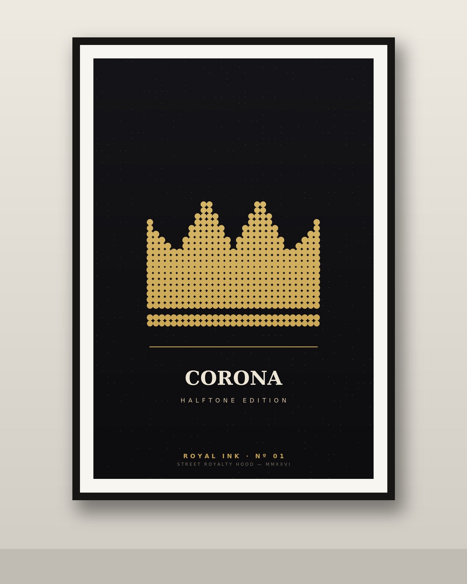 Lámina Corona Halftone enmarcada en pared