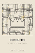 Lámina Royal Ink Nº04 Circuito — mapa urbano generativo con corona en negativo sobre crema