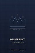 Lámina Royal Ink Nº08 Blueprint — corona técnica tipo plano azul con círculos de construcción