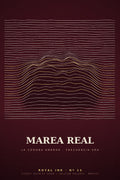 Lámina Royal Ink Nº13 Marea Real — ondas ridgeline crema y oro sobre burdeos con la corona emergiendo