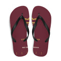 Chanclas burdeos con corona dorada, SRH y lema Rex del Barrio — vista superior