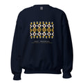 Sudadera navy con banda ikat de rombos crema, oro y terracota y corona SRHOOD