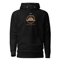 Hoodie Composición Nº1 negro — anillo dorado, semicírculo terracota y triángulo crema, vista frontal