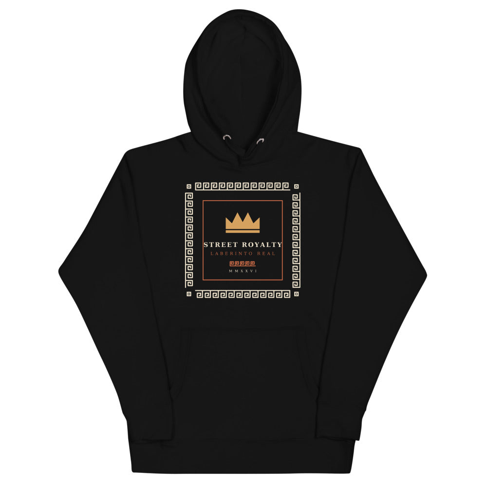 Hoodie negro con emblema de greca griega Laberinto Real