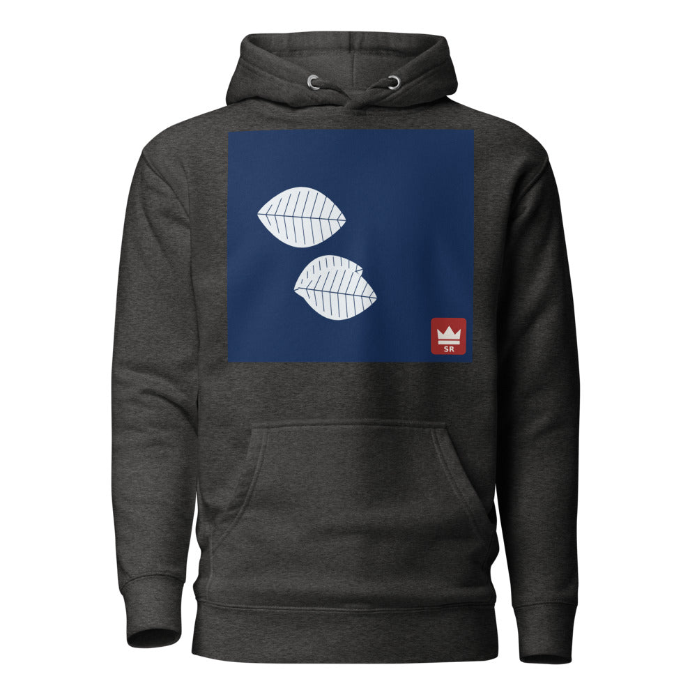Hoodie cianotipo hoja gris jaspeado — frontal