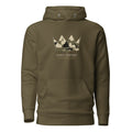 Hoodie verde militar con corona monumental rellena de camuflaje y lema Manda en Silencio