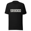Camiseta negra Street Royalty Hood con wordmark en blanco roto, vista frontal