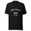 Camiseta negra Street Royalty Hood con arco college en blanco roto, vista frontal