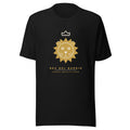 Camiseta negra Bella+Canvas con León Heráldico oro y lema Rex del Barrio — vista frontal