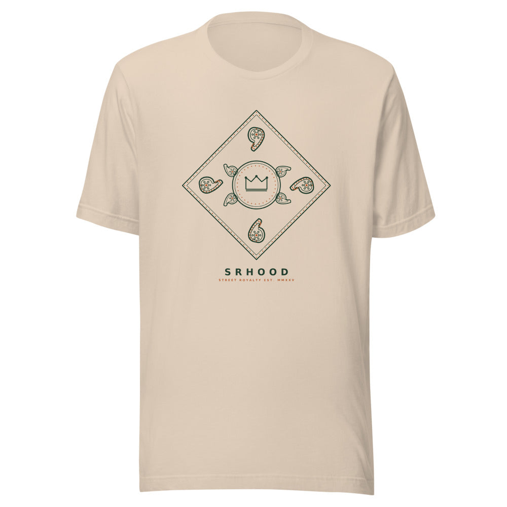 Camiseta Bandana Real crema con medallón paisley verde bosque