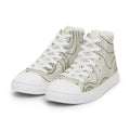Zapatillas altas de mujer con patrón de curvas de nivel oliva sobre crema, vista angular